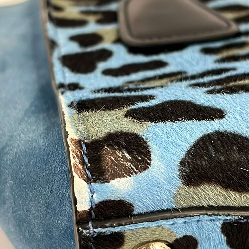 Prada Tote Bag Light Blue Black Multi Unborn Calf Suede Leather - Picture 11 of 13